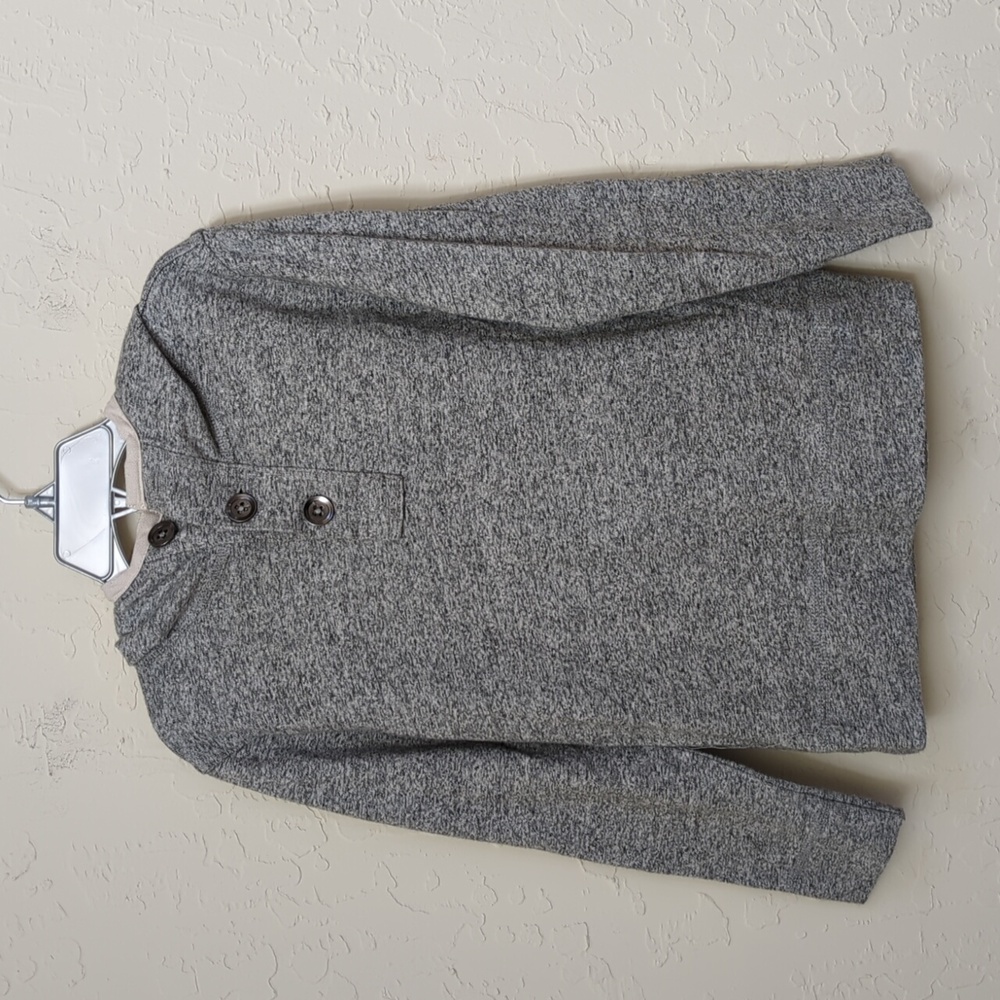 J. Crew Crewcuts Kids Heathered Gray Hooded Henley Pullover Sweatshirt Size 4-5